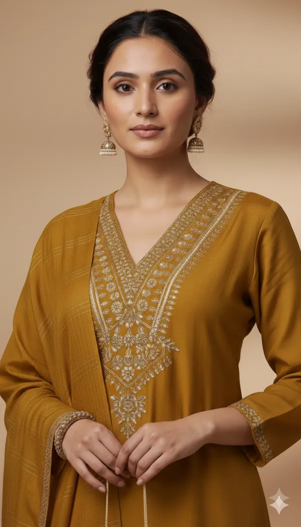 Mustard_Rayon_Slub_Premium_&_Fancy_Design_Kurta_Set_For_Women