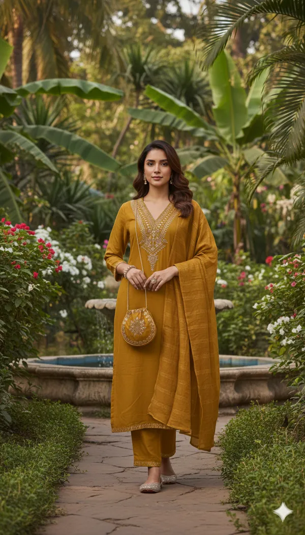 Mustard_Rayon_Slub_Premium_&_Fancy_Design_Kurta_Set_For_Women