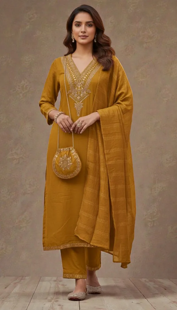 Mustard_Rayon_Slub_Premium_&_Fancy_Design_Kurta_Set_For_Women