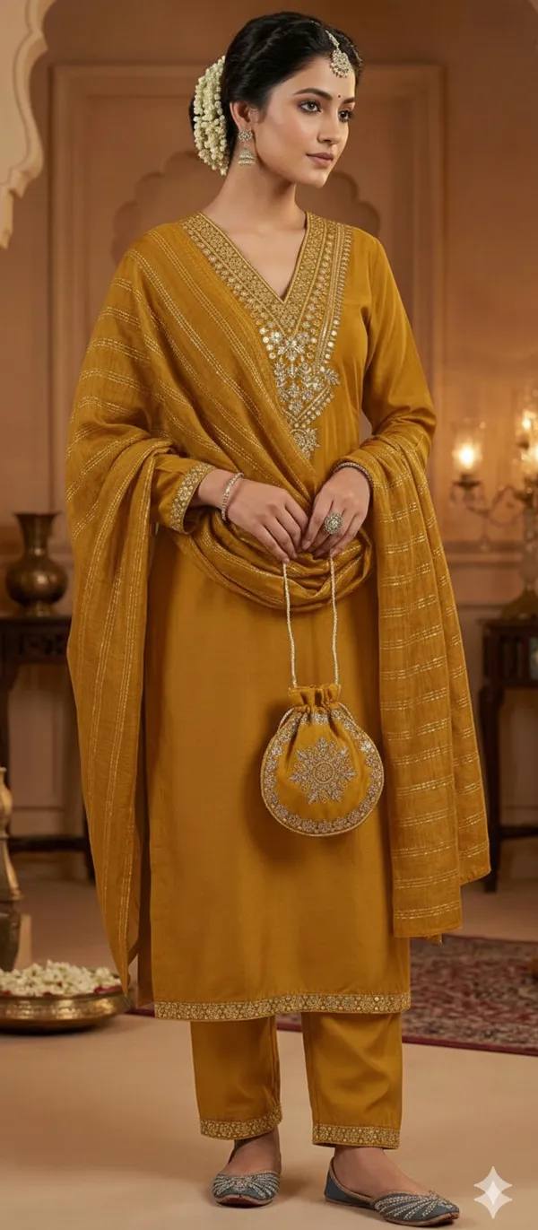Mustard_Rayon_Slub_Premium_&_Fancy_Design_Kurta_Set_For_Women