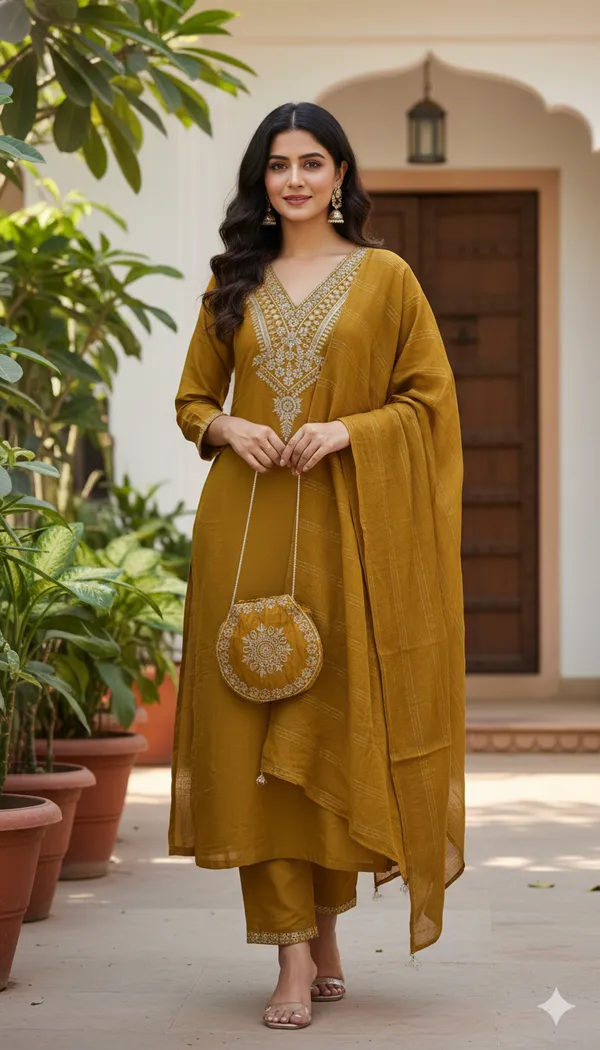 Mustard_Rayon_Slub_Premium_&_Fancy_Design_Kurta_Set_For_Women