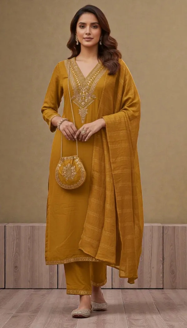Mustard_Rayon_Slub_Premium_&_Fancy_Design_Kurta_Set_For_Women
