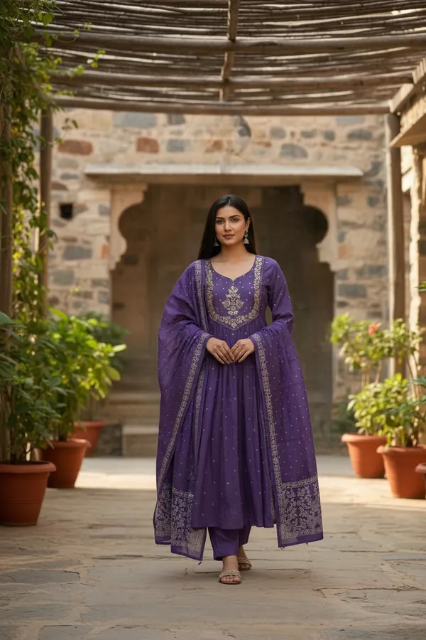 Lavender_Chanderi_Premium_&_Fancy_Design_Kurta_Set_For_Women