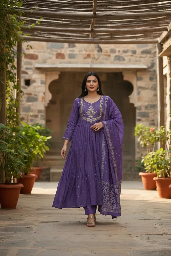 Lavender_Chanderi_Premium_&_Fancy_Design_Kurta_Set_For_Women
