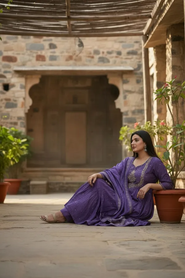 Lavender_Chanderi_Premium_&_Fancy_Design_Kurta_Set_For_Women