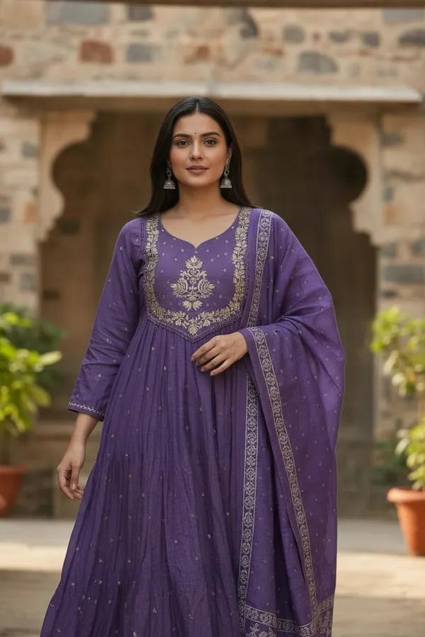 Lavender_Chanderi_Premium_&_Fancy_Design_Kurta_Set_For_Women