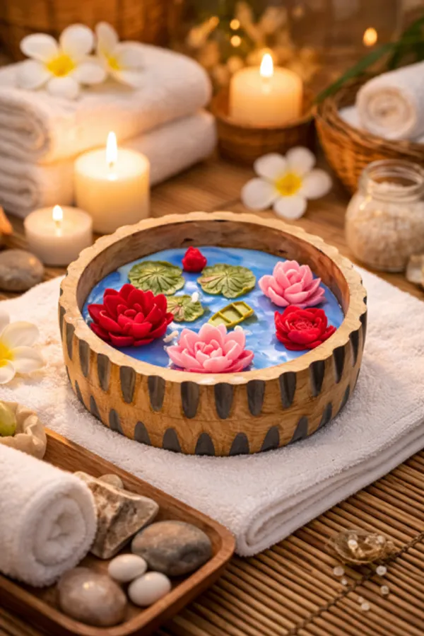 Handcrafted_Lotus_Pond_Soy_Wax_Candle_Bowl_–_Wooden_Floating_Flower_Candle_Decor_with_Mini_Boat_|_Luxury_Spa_Aroma_Gift_|_Home_Décor_&_Festive_Gifting