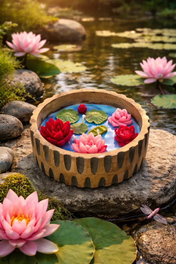 Handcrafted_Lotus_Pond_Soy_Wax_Candle_Bowl_–_Wooden_Floating_Flower_Candle_Decor_with_Mini_Boat_|_Luxury_Spa_Aroma_Gift_|_Home_Décor_&_Festive_Gifting