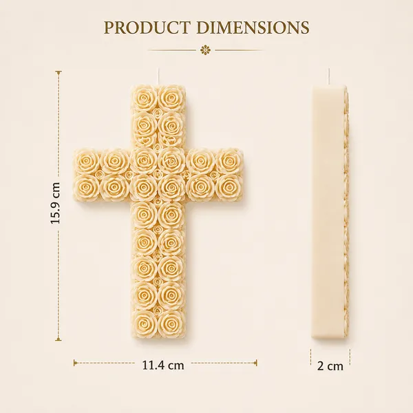 White_&_Gold_Rose_Cross_Candle_|_Decorative_Soy_Wax_Candle_|_Elegant_Religious_Home_Décor_|_Spiritual_Gift_for_Prayer_Room,_Baptism,_Communion,_Easter_&_Housewarming_|_15.9_x_11.4_cm