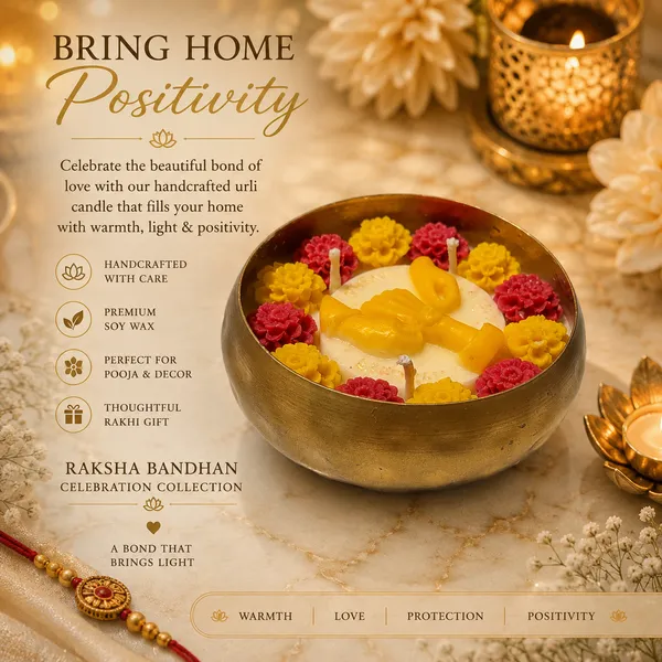 Raksha_Bandhan_Celebration_Urli_Candle–_Brass_Bowl_with_Floral_Wax_Flowers_&_Golden_Bond_Motif