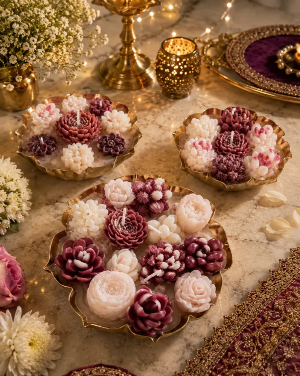 Handcrafted_Floral_Urli_Candle_Set_of_3_|_Decorative_Metal_Urli_Bowls_with_Wax_Flower_Art_|_Luxury_Home_Décor_&_Festive_Decoration_|_Premium_Gift_for_Diwali,_Housewarming_&_Special_Occasions