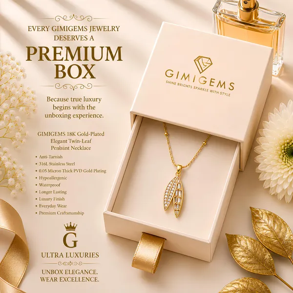 Dual_Leaf_CZ_Pendant_Necklace_GIMIGEMS_18K_Gold-Plated,_Anti-Tarnish_Necklace_for_Women_|_316L_Stainless_Steel_|_Waterproof_|_Hypoallergenic_|_PVD_Gold_Plated_|_Baguette_&_American_Diamond_Leaf_Pendant_|_Daily_Wear_Gift_Jewelry