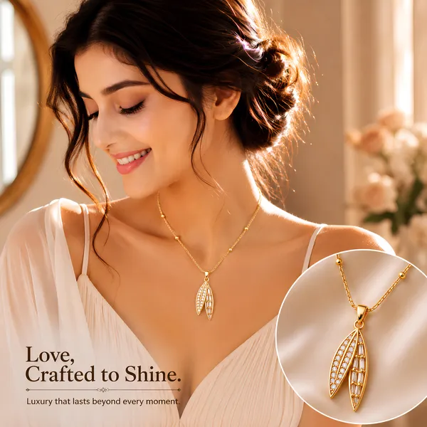 Dual_Leaf_CZ_Pendant_Necklace_GIMIGEMS_18K_Gold-Plated,_Anti-Tarnish_Necklace_for_Women_|_316L_Stainless_Steel_|_Waterproof_|_Hypoallergenic_|_PVD_Gold_Plated_|_Baguette_&_American_Diamond_Leaf_Pendant_|_Daily_Wear_Gift_Jewelry