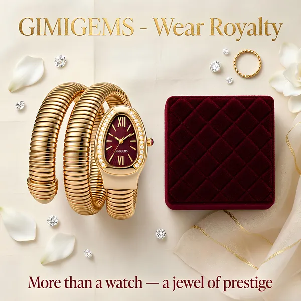 Elegant_Gold-Plated_Coil_Bracelet_Watch_With_Wine_Dial_And_Crystal_Embellishments