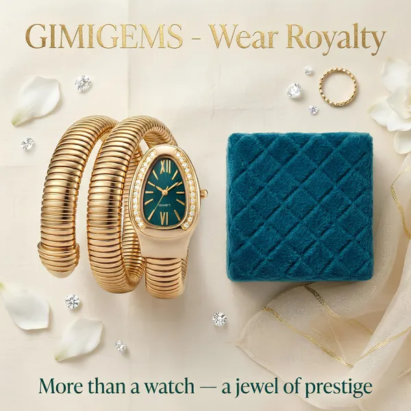 Elegant_Gold-Plated_Coil_Bracelet_Watch_With_Teal_Dial_And_Crystal_Embellishments