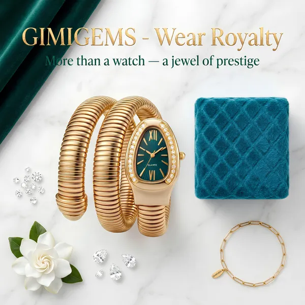 Elegant_Gold-Plated_Coil_Bracelet_Watch_With_Teal_Dial_And_Crystal_Embellishments
