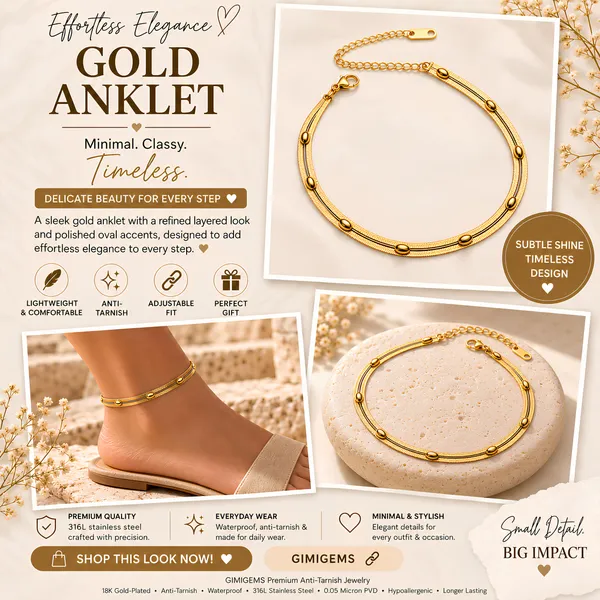 Lunara_Gold_Herringbone_Anklet_|_GIMIGEMS_18K_Gold-Plated,_Anti-Tarnish_|_Beaded_Snake_Chain_Anklet_for_Women_&_Girls_|_Waterproof_316L_Stainless_Steel_Adjustable_Anklet,_Luxury_Foot_Chain