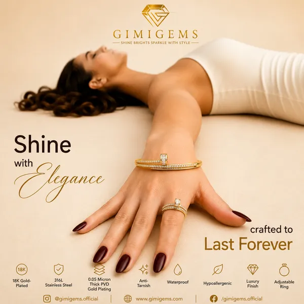 Luxury_Nail_Bracelet_&_Adjustable_Ring_Combo_–_GIMIGEMS_18K_Gold-Plated,_Anti-Tarnish_American_Diamond_Bracelet_Kada_&_Finger_Ring_Set_for_Women_|_316L_Stainless_Steel_|_Waterproof_|_Hypoallergenic