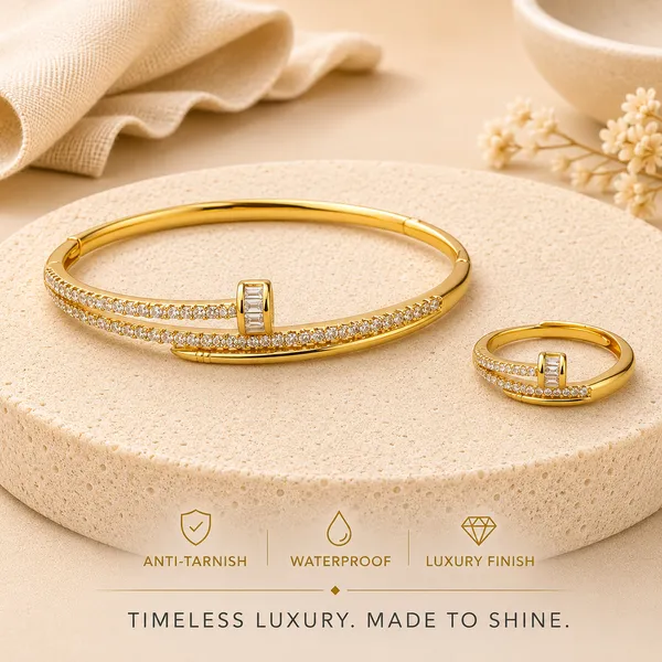 Luxury_Nail_Bracelet_&_Adjustable_Ring_Combo_–_GIMIGEMS_18K_Gold-Plated,_Anti-Tarnish_American_Diamond_Bracelet_Kada_&_Finger_Ring_Set_for_Women_|_316L_Stainless_Steel_|_Waterproof_|_Hypoallergenic