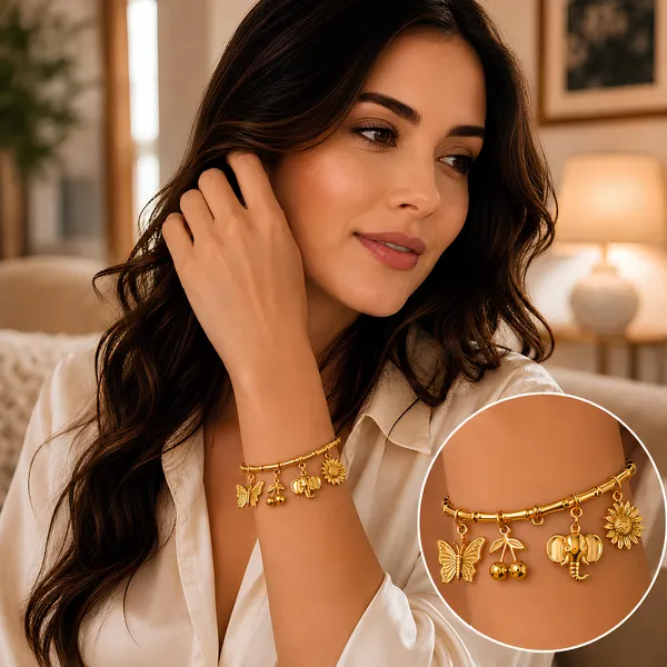 Safari_Nature_Charm_Bracelet_for_Women_|_Butterfly,_Cherry,_Elephant_&_Sunflower_Charms_|_18K_Gold_Plated_|_Anti_Tarnish,_Waterproof_&_Skin_Safe_Jewelry