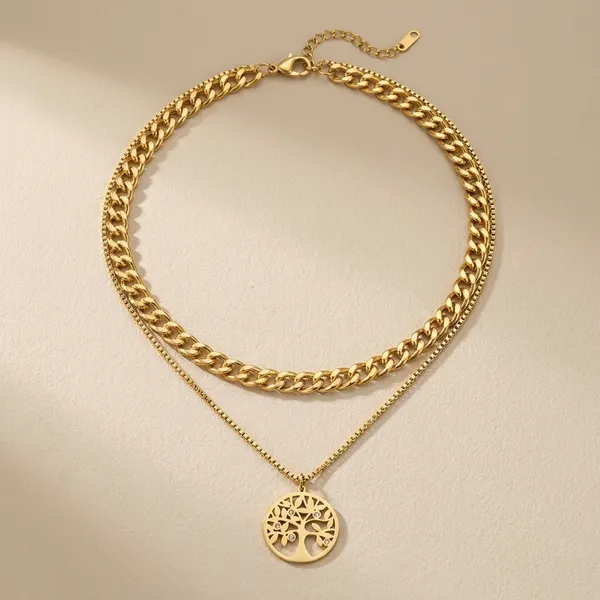 Gold-Toned_Layered_Chain_Necklace_With_Tree_Of_Life_Pendant