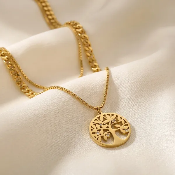 Gold-Toned_Layered_Chain_Necklace_With_Tree_Of_Life_Pendant
