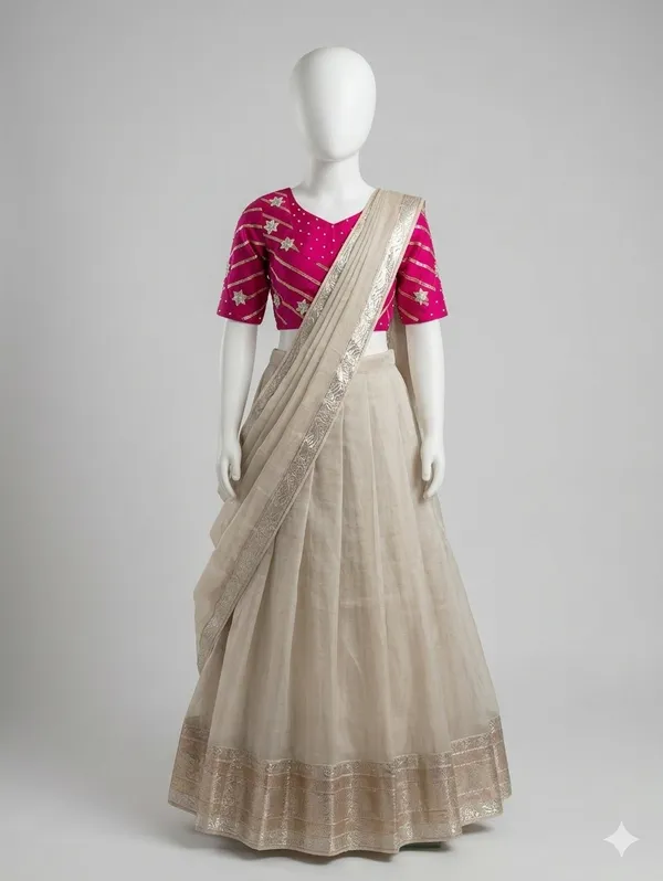 Sage_Green_Tissue_Silk_Kurta_Set_And_Pink_Cotton_Blend_Gotta_Patti_Lehenga_For_Kids_Girls_Combo_Pack_Of_2