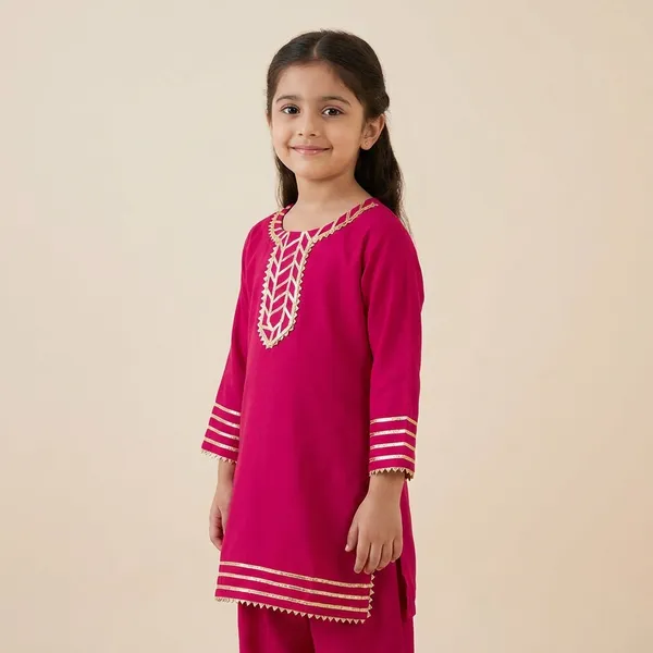 Red_Silk_Blend_Gotta_Patti_Embroidery_Ethnic_Kurta_Set_For_Kids_Girls