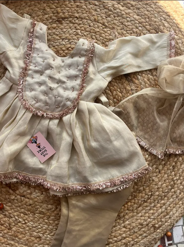 Cream_Cotton_Pure_Tissue_With_Sequin_Embroidery_Ethnic_Dress_For_Baby_Girls