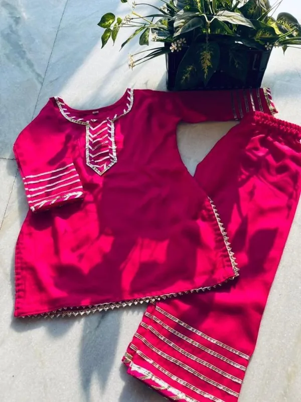 Red_Silk_Blend_Gotta_Patti_Embroidery_Ethnic_Kurta_Set_For_Kids_Girls