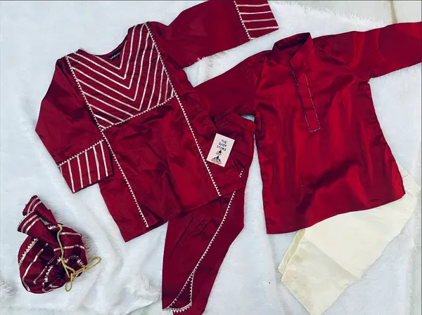 Maroon_Cotton_Embroidered_Jacket_Style_Kurta_Pajama_Set_For_Kids_Boys
