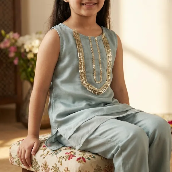 Sage_Green_Tissue_Silk_Sequin_Embroidered_Kurta_Set_For_Kids_Girls