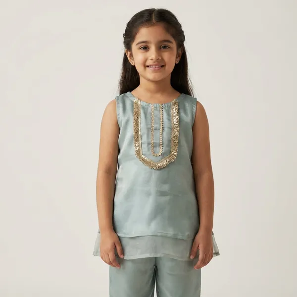 Sage_Green_Tissue_Silk_Sequin_Embroidered_Kurta_Set_For_Kids_Girls