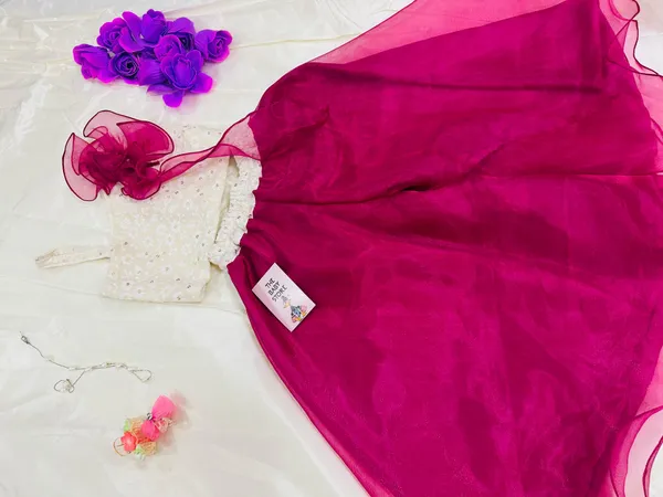 Magenta_And_White_Organza_And_Cotton_Embroidered_Dupatta_Crop_Plazoo_For_Kids_Girls