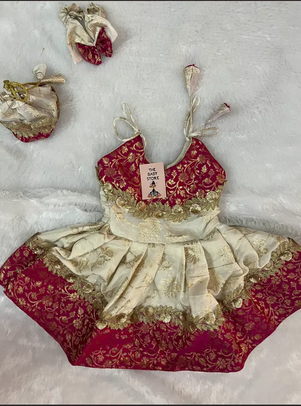 Maroon_And_Gold_Silk_Blend_Thread_Embroidered_Frock_For_Kids_Girls