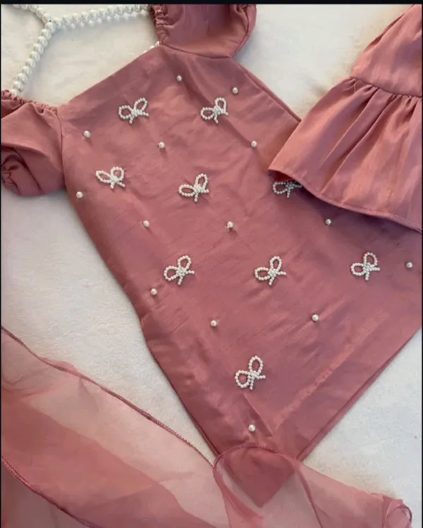 Dusty_Pink_Cotton_Satin_Pearl_Bow_Design_Party_Dress_For_Kids_Girls