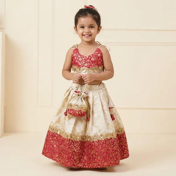Maroon_And_Gold_Silk_Blend_Thread_Embroidered_Frock_For_Kids_Girls
