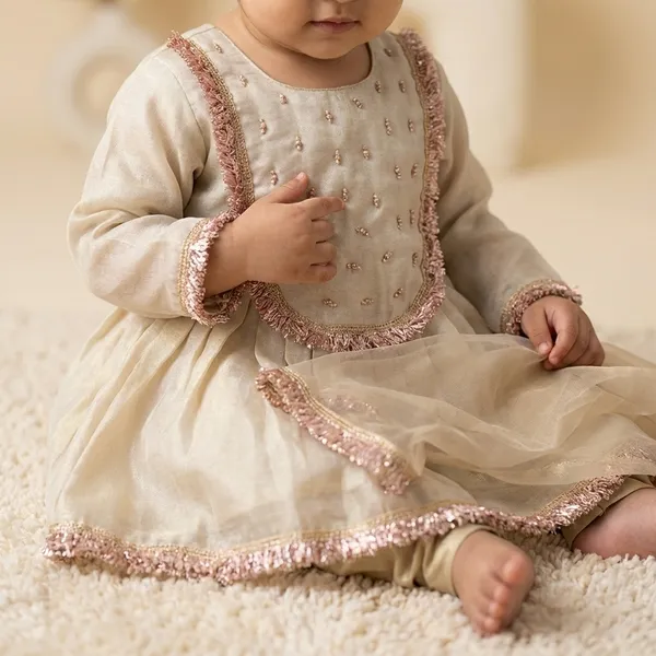 Cream_Cotton_Pure_Tissue_With_Sequin_Embroidery_Ethnic_Dress_For_Baby_Girls