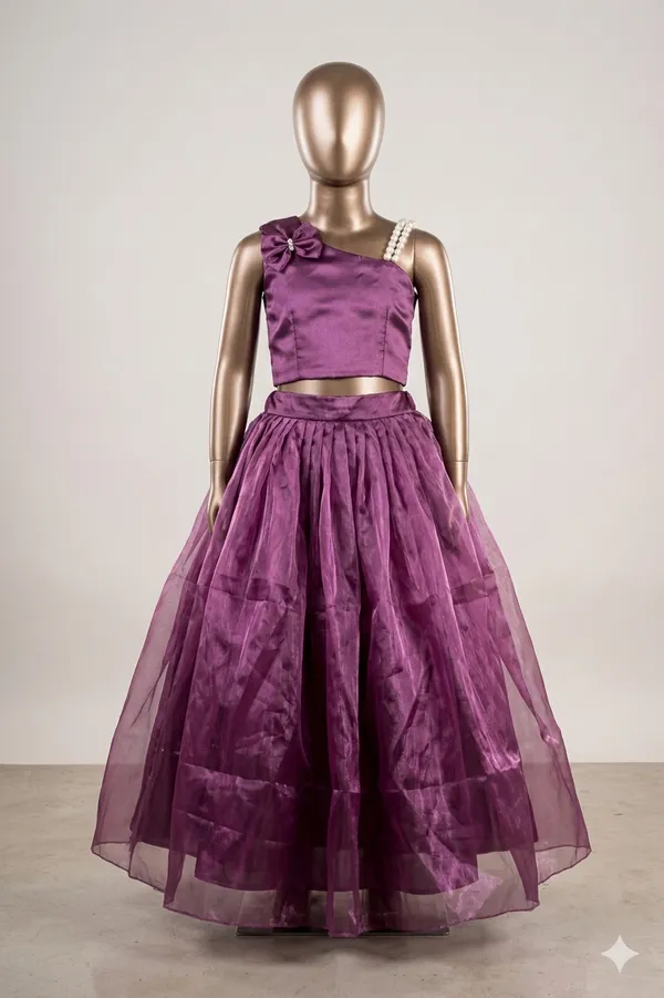 Purple_Satin_Bow_Embellished_Skirt_For_Kids_Girls