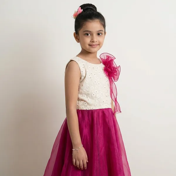 Magenta_And_White_Organza_And_Cotton_Embroidered_Dupatta_Crop_Plazoo_For_Kids_Girls