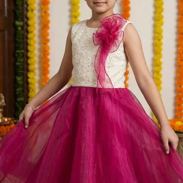 Magenta_And_White_Organza_And_Cotton_Embroidered_Dupatta_Crop_Plazoo_For_Kids_Girls
