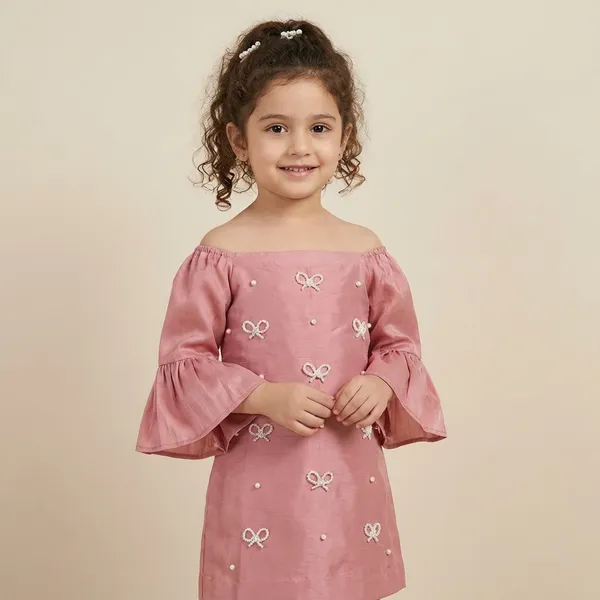 Dusty_Pink_Cotton_Satin_Pearl_Bow_Design_Party_Dress_For_Kids_Girls