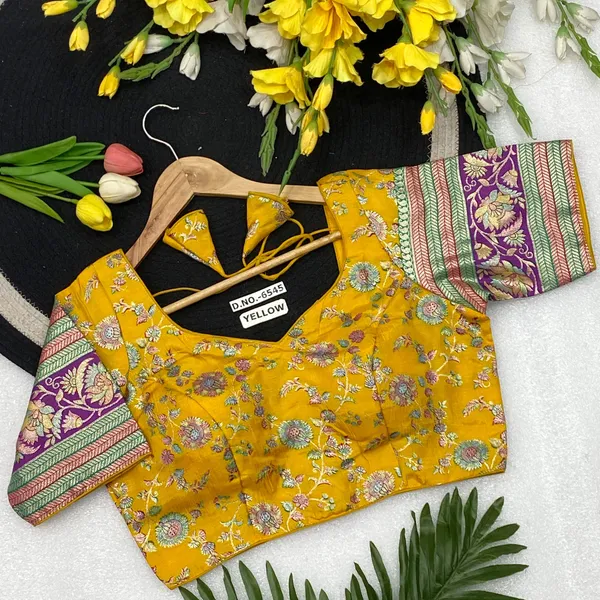 Yellow_Jacquard_Banarasi_And_Mud_Sand_Crepe_Viscose_Sequined_Blouse_For_Women