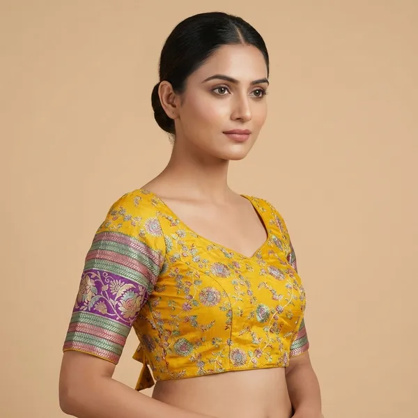 Yellow_Jacquard_Banarasi_And_Mud_Sand_Crepe_Viscose_Sequined_Blouse_For_Women