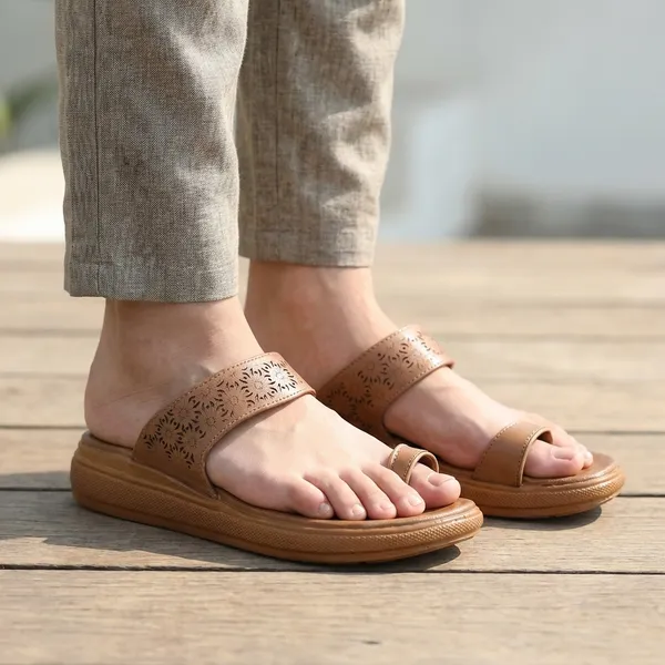 Beige_Synthetic_Leather_Premium_Slippers_For_Women