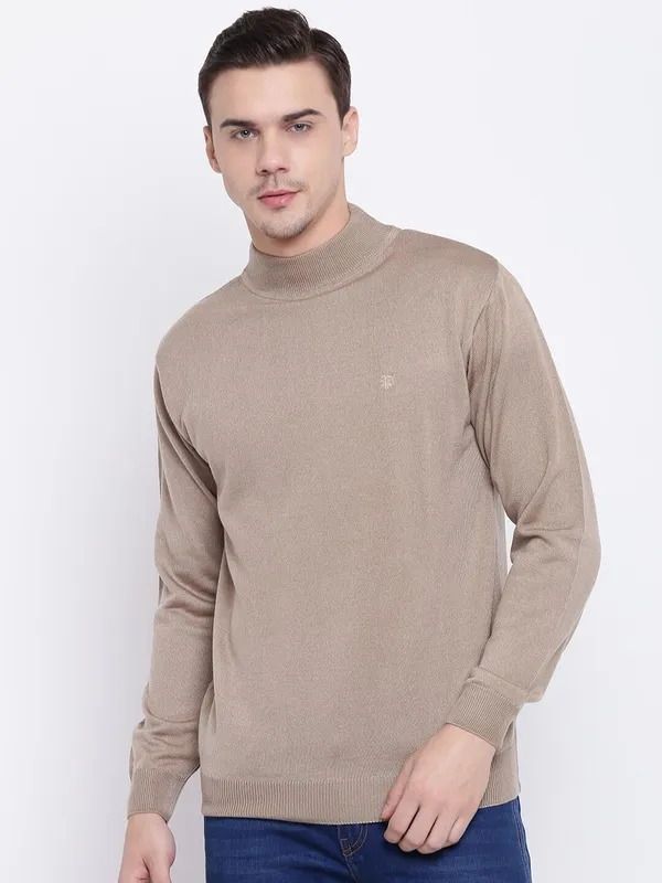Beige_Solid_Woolen_Sweater_For_Men