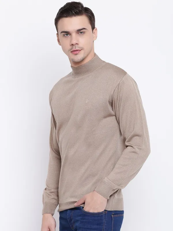 Beige_Solid_Woolen_Sweater_For_Men