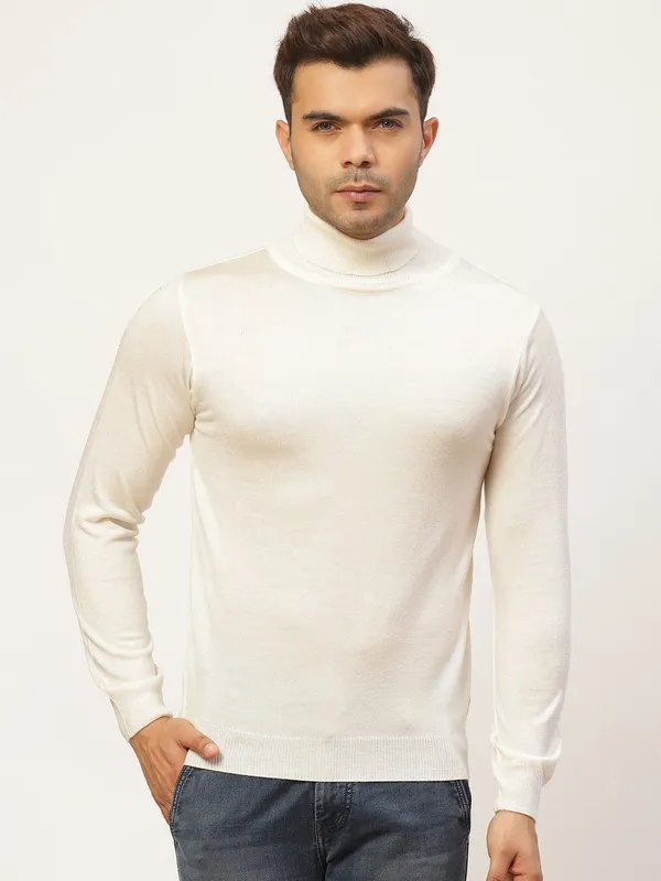 White_Solid_High_Neck_Woolen_Sweater_For_Men