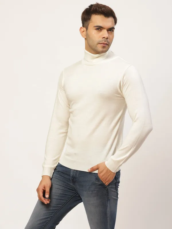 White_Solid_High_Neck_Woolen_Sweater_For_Men