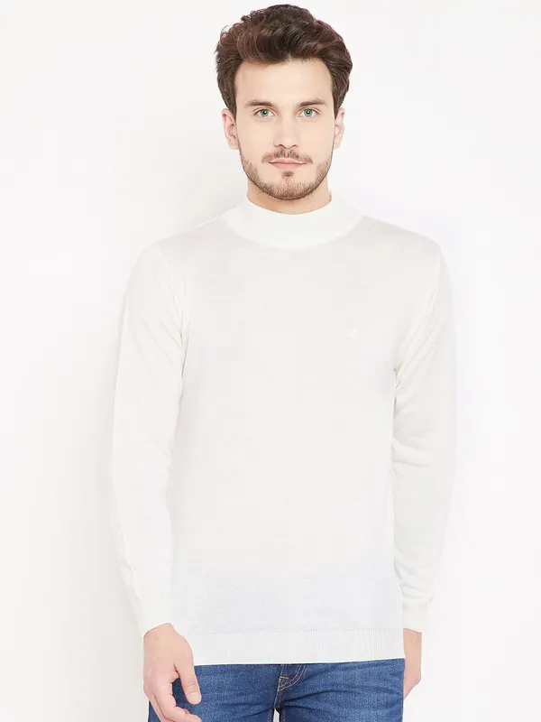 White_Self-Design_Woolen_Sweater_For_Men